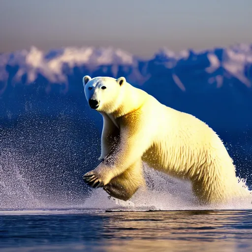 Image similar to polar bear surfing, ultra realistic, award winning dslr photography, global illumination, radiant lighting