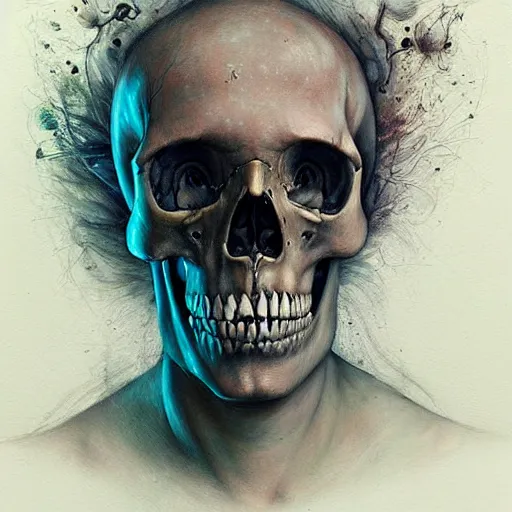 Image similar to Painting, Creative Design, Human Skull, Biopunk, Body horror, by Marco Mazzoni