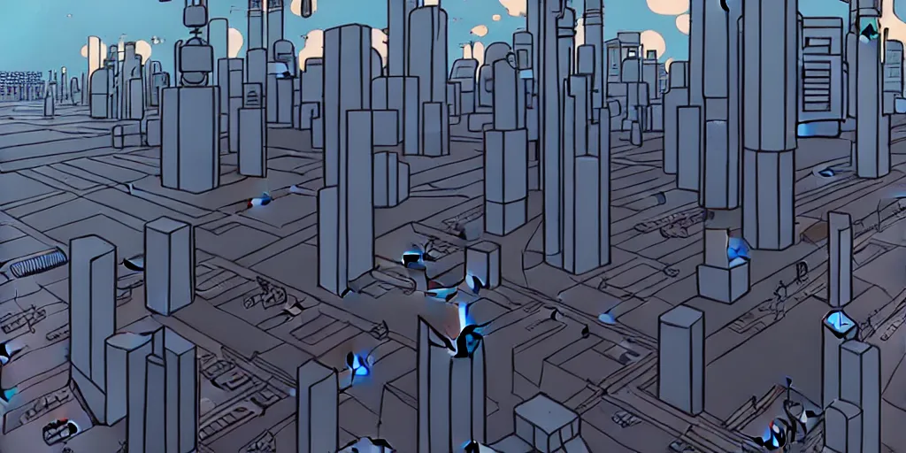Image similar to areal view of mechanical futuristic brutalist city in the style of Akira!