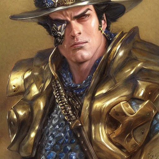 Prompt: Jotaro Kujo as a fantasy D&D character, portrait art by Donato Giancola and James Gurney, digital art, trending on artstation