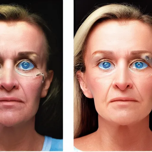 Prompt: before and after, terminator eye replacement advertisement