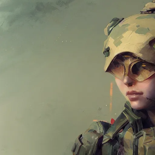 Prompt: of a sniper girl in war, portrait, by ruan jia and ross tran, detailed,