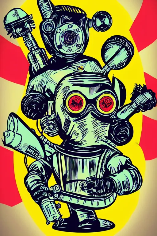 Image similar to fallout 7 6 retro futurist illustration art by butcher billy, sticker, colorful, illustration, highly detailed, simple, smooth and clean vector curves, no jagged lines, vector art, smooth andy warhol style