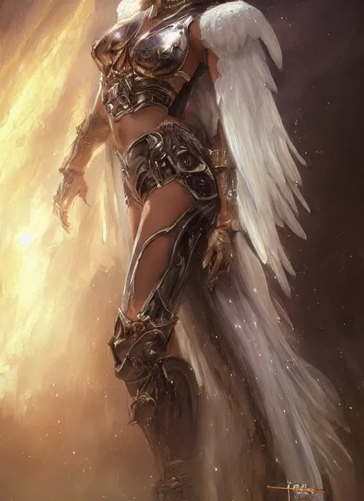 Image similar to concept art, angel knight girl. by artstation trending, by joseph mallord william turner, luis royo, konstantin razumov, cinematic lighting, highly detailed