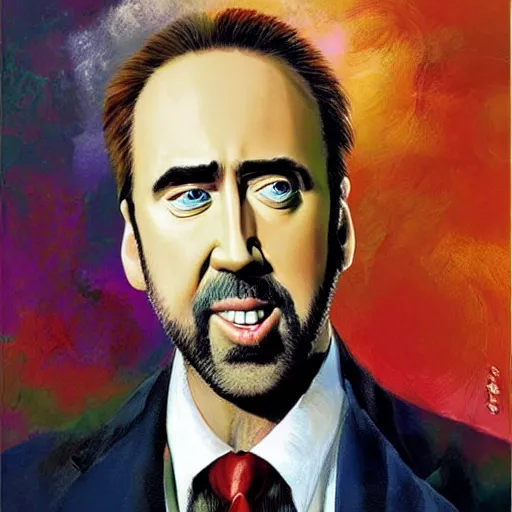 Image similar to nic cage as a furry, buff, painted portrait, highly detailed,