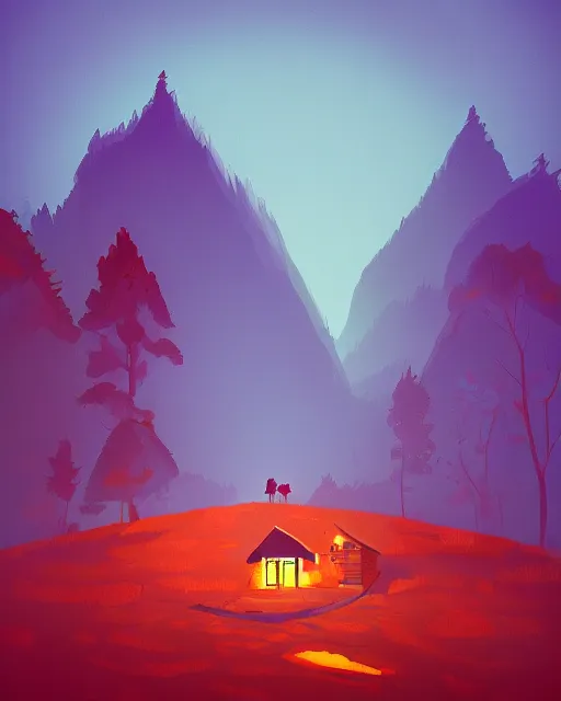 Image similar to autumn hill cabin man illustration by anton fadeev
