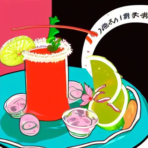 Prompt: the illustration of a delicious michelada in anime style