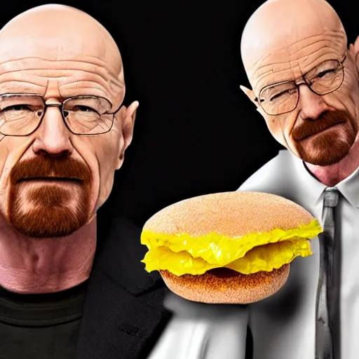 Prompt: walter white as a hamburger, realistic photograph, detailed, award winning picture