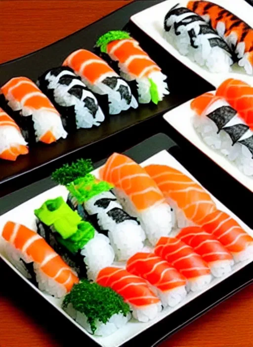 Image similar to clear photorealistic picture of adorable cats made out of sushi