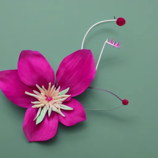 Image similar to studio photograph of a thin green vine creature with vine limbs and a pink blooming flower mouth with many sharp teeth