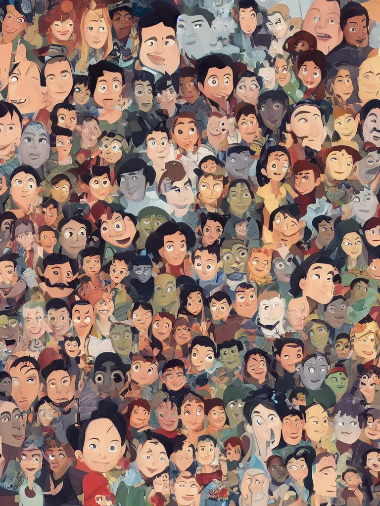 Image similar to thousand faces packed together by disney concept artists, blunt borders, rule of thirds