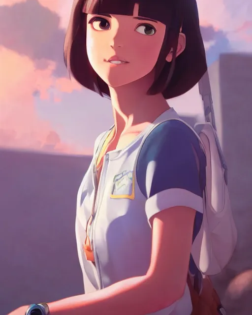 Image similar to dora, medium shot, visible face, detailed, perfectly shaded, perfectly shaded face, atmospheric lighting, by makoto shinkai, stanley artgerm lau, wlop, rossdraws