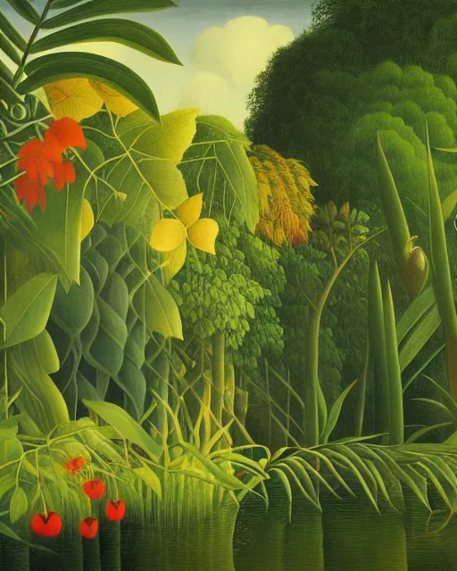 Image similar to reclaimed by nature by henri rousseau, wallpaper, highly detailed, trending on artstation.