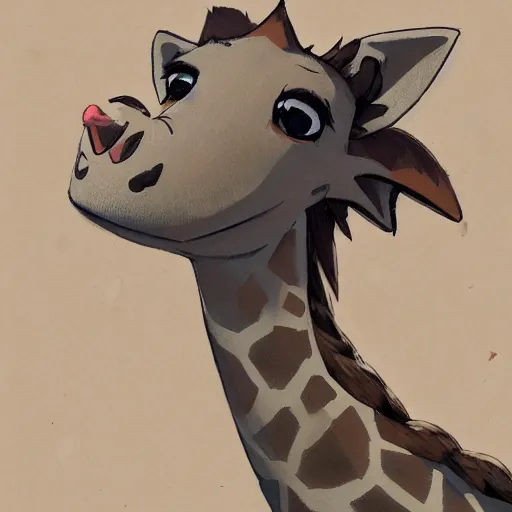 Image similar to an anthropomorphic giraffe wearing a dress, illustration concept art anime key visual trending pixiv fanbox by wlop and greg rutkowski and makoto shinkai and studio ghibli and kyoto animation symmetrical facial features