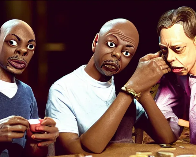 Image similar to A photo of Dave Chappelle and Steve Buscemi doing Cocaine, By Rainer Hosch, claymation