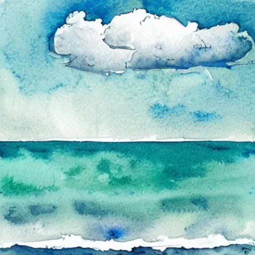 Prompt: a beautiful watercolor painting of a beautiful ocean with peaceful fluffy clouds in the sky