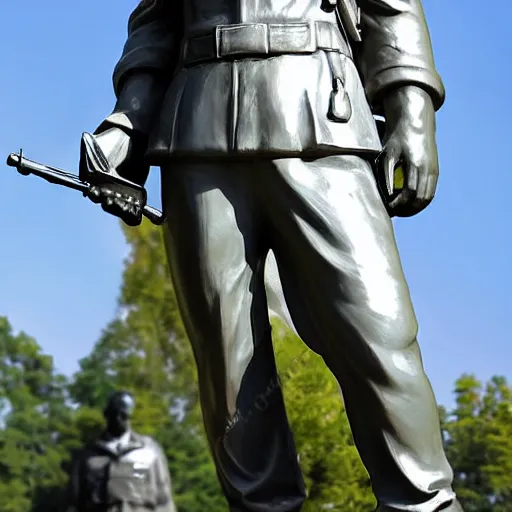 Image similar to soldier, statue, chrome, reflect photograph