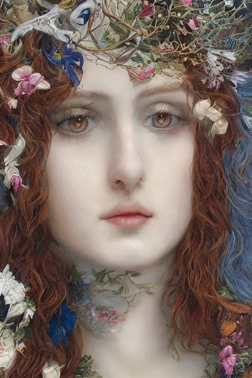 Image similar to An extremely beautiful pre-raphaelite portrait of a very beautiful and cute witch, surreal, ultradetailed, intricate, elegant, digital art painting, concept art, smooth, sharp focus, poster art, art cover illustration, regal, award winning picture, extremely detailed masterpiece, sense of awe, featured on artstation, Artgerm, effervescent punk kawaii-noir pastel bubbles, winning award piece, ethereal rainbows, Aetherpunk, low-key neon lightning, stormy weather, Exquisite details, 8K detail post-processing, matte, oil painting