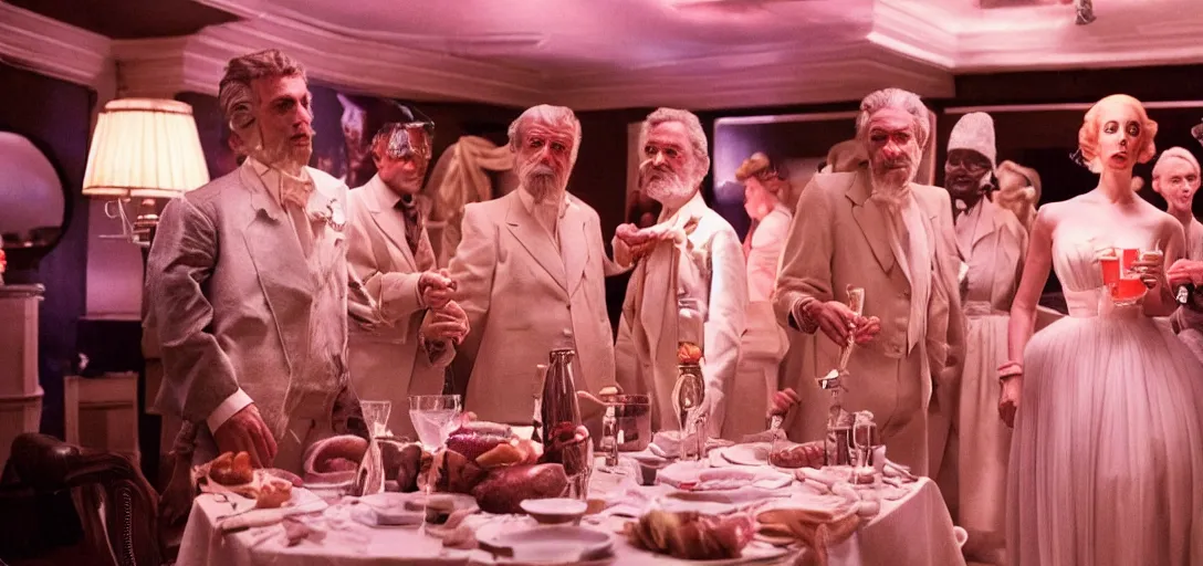 Image similar to a very high resolution image from a new movie. a party in the high life. photorealistic, photography, directed by stanley kubrick