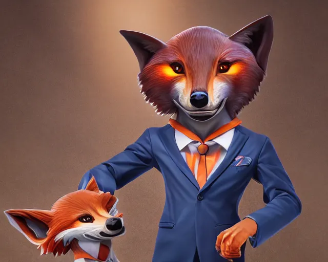 Image similar to award - winning extremely detailed fantasy art of a cute male anthropomorphic vulpes vulpes fulva teacher wearing suit working at a primary school, 4 k cinematic still photography, dramatic lighting