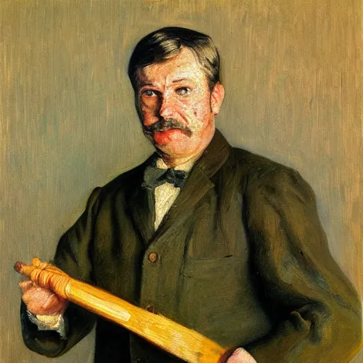 Prompt: a painting of a man holding a brush and palette, a detailed painting by stanisław wyspianski, reddit, post - impressionism, picasso, studio portrait, ilya kuvshinov