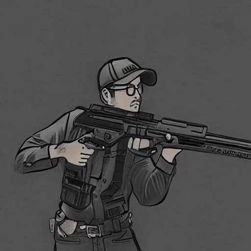 Image similar to jerry miculek shooting, digital art, utamaro kitagawa style