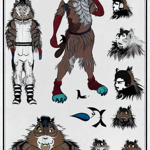 Image similar to Tiger man inspired by Studio Ghibli, Character reference Sheet