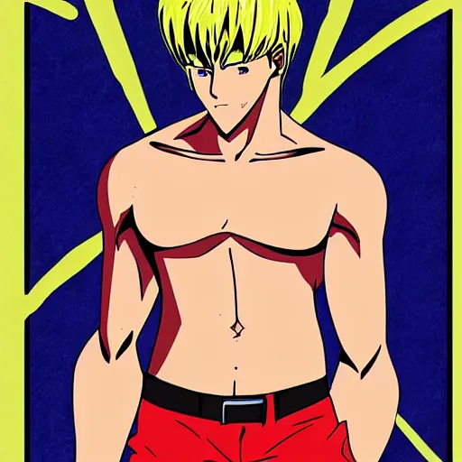 Prompt: Great Teacher Onizuka ilustration from anime TV show, very muscular without t-shirt