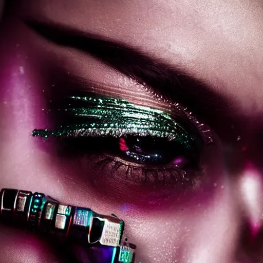 Prompt: futuristic [ cyberpunk ]!! emo makeup style, [ closeup ]!!, trending on unsplash, intricate, detailed