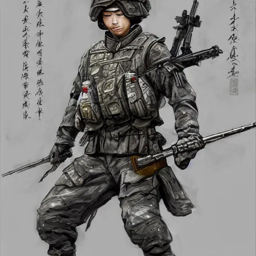 Prompt: dynamic composition, motion, ultra-detailed, incredibly detailed, a lot of details, amazing fine details and brush strokes, colorful and grayish palette, smooth, HD semirealistic anime CG concept art digital painting, watercolor oil painting of a Chinese SWAT soldier, by a Chinese artist at ArtStation, by Huang Guangjian, Fenghua Zhong, Ruan Jia, Xin Jin and Wei Chang. Realistic artwork of a Chinese videogame, gradients, gentle an harmonic grayish colors.