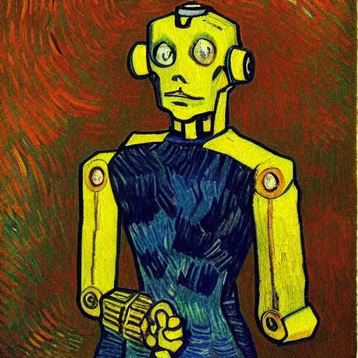 Prompt: robot portrait by van gogh