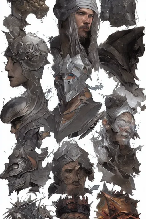 Image similar to item concept art grid of wizard headgear by artgerm and Craig Mullins, James Jean, Andrey Ryabovichev, Mark Simonetti and Peter Morbacher 16k