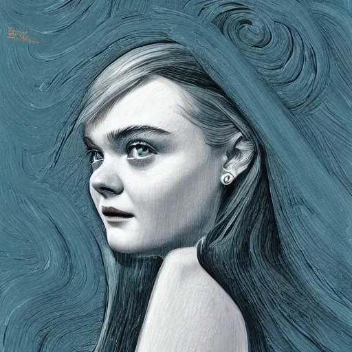 Image similar to professional painting of Elle Fanning in the style of Jack Kirby, head and shoulders portrait, symmetrical facial features, smooth, sharp focus, illustration, intricate, stormy weather, extremely detailed masterpiece,