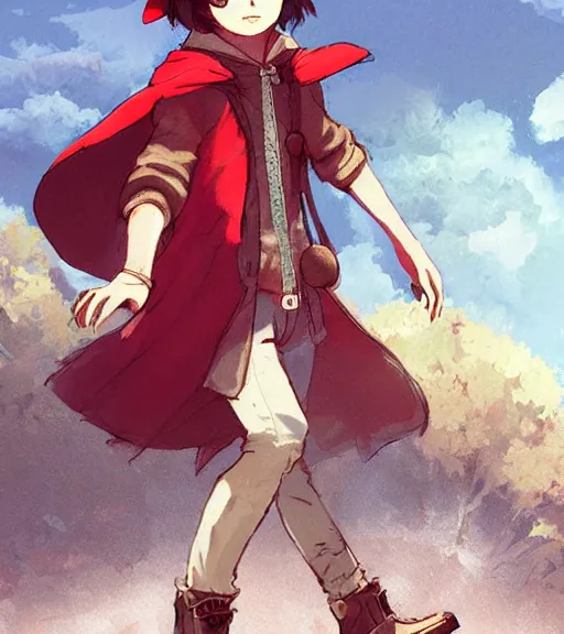 Prompt: attractive little boy character inspired in little red riding hood and cinderace, digital artwork made by akihiko yoshida and makoto shinkai