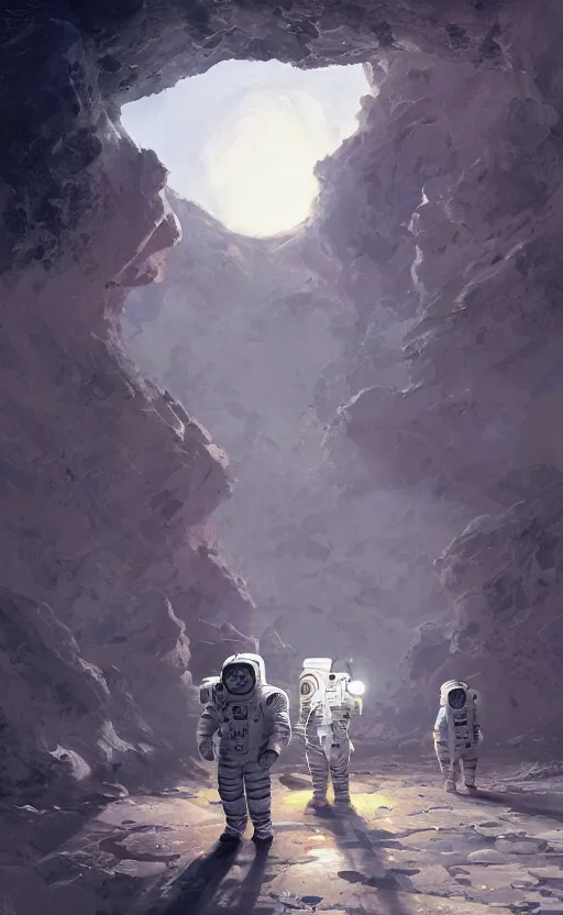 Prompt: a beautiful artwork illustration, astronauts with flashlights stand in front of a giant obsidian building on the moon, by greg rutkowski and jesper ejsing and raymond swanland, featured on artstation, wide angle, vertical orientation