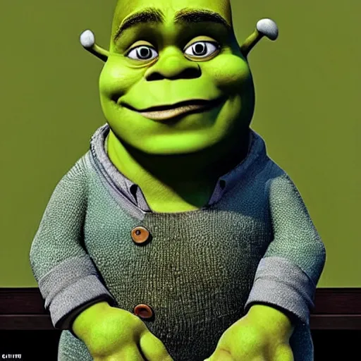 Image similar to shrek in a business suit informing you that you overdrafted your stinky bog mud account and until the debt is repaid in full you are in big trouble mister