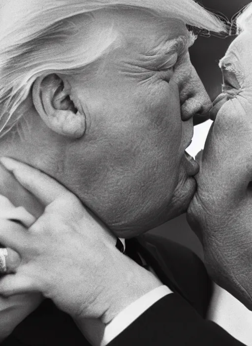 Image similar to beautiful romantic photo of donald trump kissing donald trump. hq