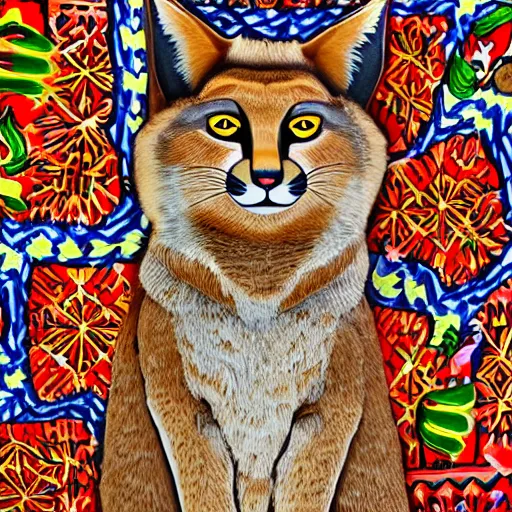 Image similar to cute fluffy caracal as mexican talavera, louvre, istock