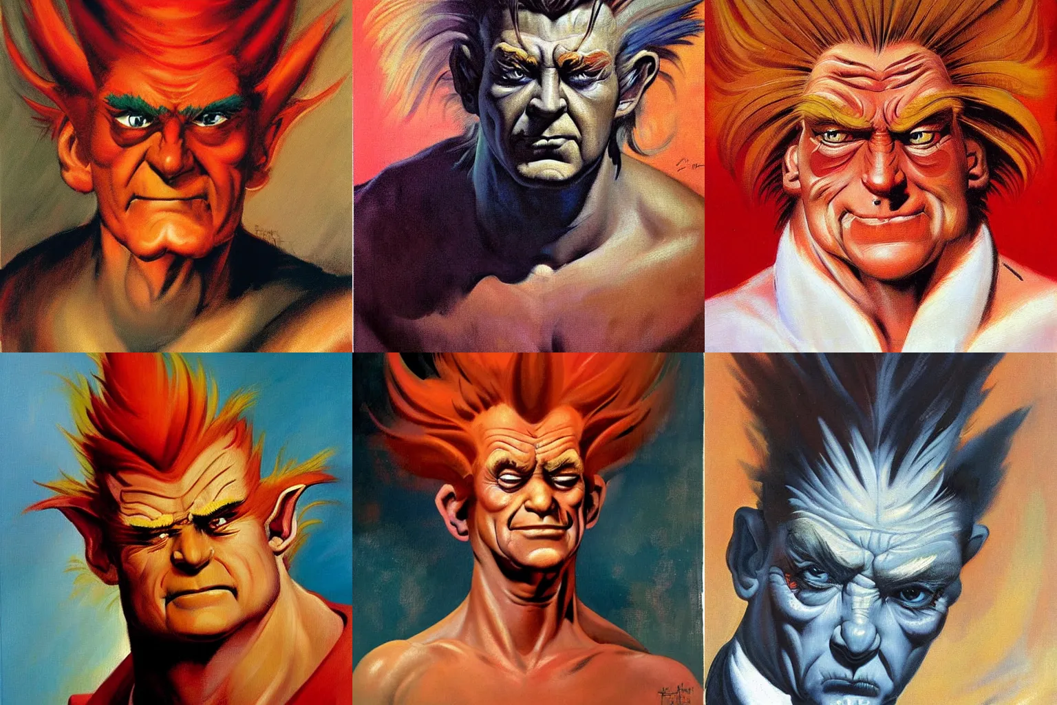 Prompt: Heat Miser portrait painting by Frank Frazetta