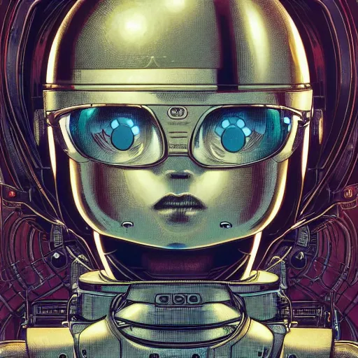 Image similar to portrait closeup of robotic kid, symmetrical, by yoichi hatakenaka, masamune shirow, josan gonzales and dan mumford, ayami kojima, takato yamamoto, barclay shaw, karol bak, yukito kishiro