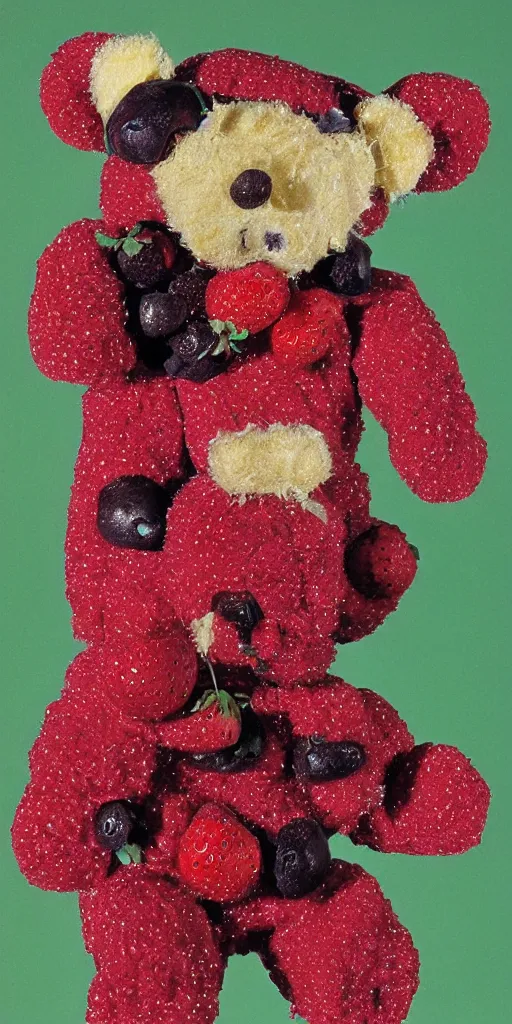 Image similar to a teddy bear made of strawberries eileen agar