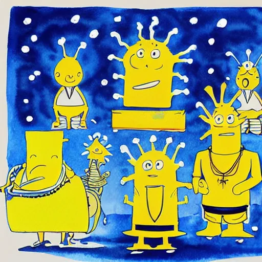 Image similar to A beautiful conceptual art. Reality becomes illusory and observer-oriented when you study general relativity. Or Buddhism. Or get drafted. watercolor & pen, Spongebob Squarepants by Jun Kaneko elaborate