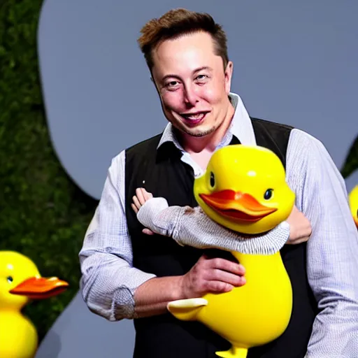 Image similar to elon musk holding a yellow duck