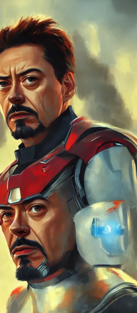 Image similar to concept art of tony stark, cinematic shot, oil painting by jama jurabaev, extremely detailed, brush hard, artstation, high quality, brush stroke