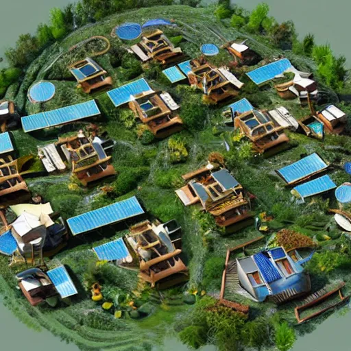 Image similar to eco - village solarpunk style