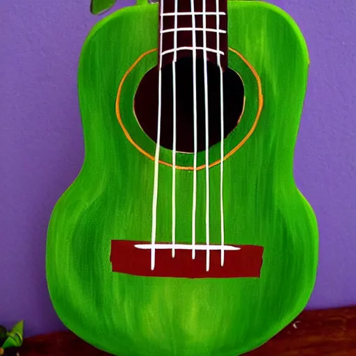 Image similar to avocado ukulele painted by mati klarwien