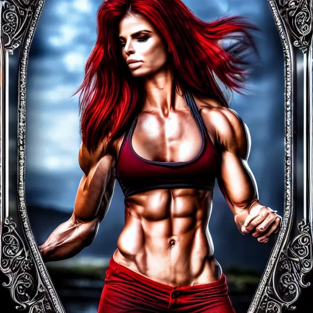 Image similar to beautiful!! fit woman anne stokes highly detailed 8 k hdr smooth sharp focus high resolution award - winning photo photorealistic chrome reflect