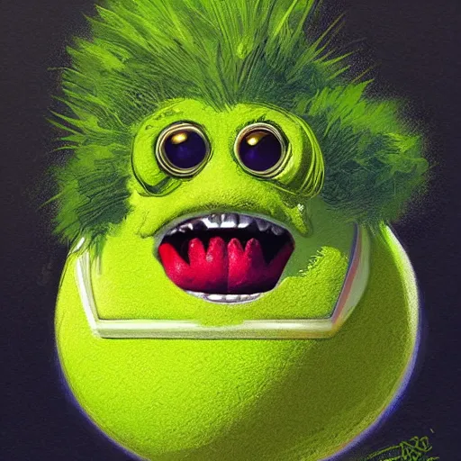 Image similar to a tennis ball monster, digital art, fantasy, magic, trending on artstation, ultra detailed, professional illustration by Basil Gogos