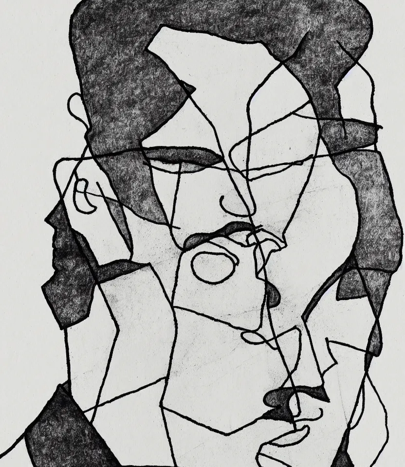 Image similar to minimalist line art portrait of german composer richard wagner, inspired by egon schiele. contour lines, musicality, twirls and curves, strong personality