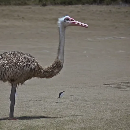 Image similar to an ostrich with muscular human arms.